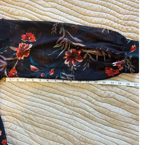 MOLLY BRACKEN Pleated Long Sleeve Black Floral Dress Sz L - Picture 8 of 8